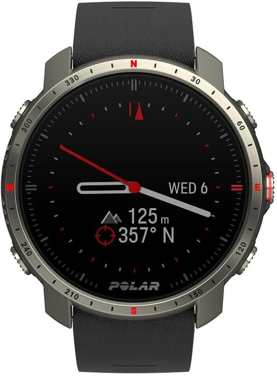 POLAR Grit X Pro Titan - Premium Outdoor GPS Sports Watch - Military-Durability,Wrist-Based Heart Rate Monitor,M/L,Black/Red - Titan