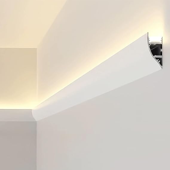 Indirect Lighting Crown Molding, Suface Mount Metal Lighting Molding for Hallway Bedroom Living Room, Wall Ceiling LED Channel System Instead of Drywall Slot(3pcs,1.5 m/4.9 ft)