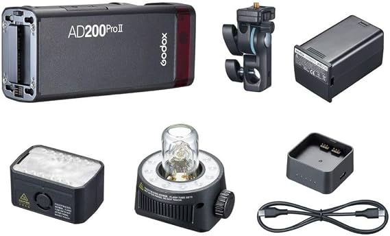 Godox AD200 PRO II TTL Pocket Flash Kit with H200J II and H200 II Flash Heads, Color Screen Display and LED Modeling Lamp