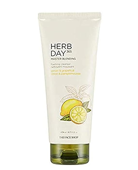 The Face Shop Herb Day 365 Master Blending Cleansing Foam Lemon & Grapefruit | Dead Cells & Makeup Residues Removal with Refreshing Sensation | Skin Residues Removal & Naturally Derived, 5.7 Fl Oz