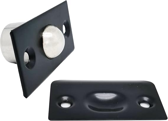 Stainless Steel Gate Positioning Ball, Drive-in Ball Catch with Strike Plate for Cabinet/Closet/Latch(2 Pack Black)