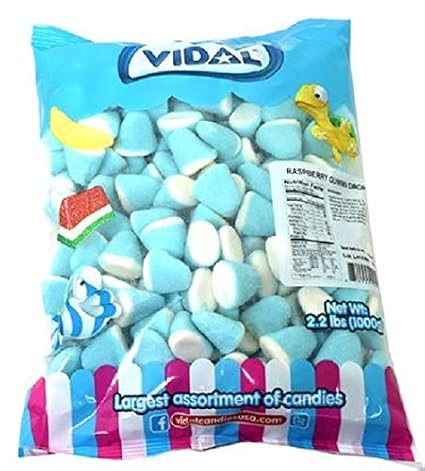 Vidal Raspberry Gummi Drops Candy, Blue and White, 2.2 Pounds