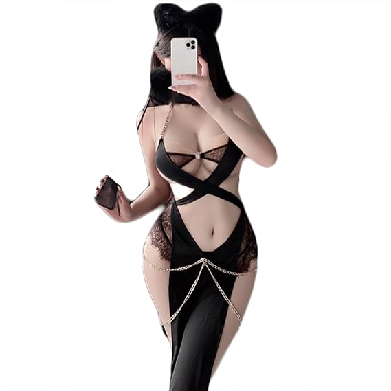 JasmyGirls Sexy Cosplay Lingerie Anime Cat Costume Cheeky Role Play Outfit for Women Halloween Dress