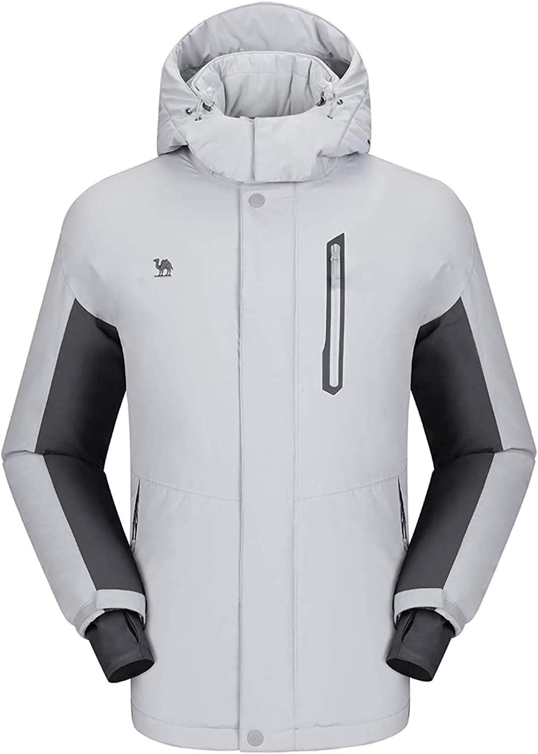 CAMEL CROWN Men's Waterproof Jacket, Windproof Ski Rain Snow Jacket Winter Warm Fleece Jackets with Hood, Breathable Raincoat Mountain Hiking Walking Travelling Leisure Multi-pockets Outdoor Jacket