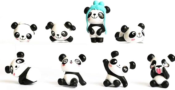 8 parça (1 set) Sevimli Panda Oyuncakları Figürler Oyun Seti, Pasta Dekorasyonu
