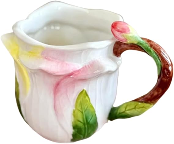 Ceramic Rose Coffee Mug,16OZ 3D Hand-Painted Rose Red Flower Cup,Gift for Women (Champagne)
