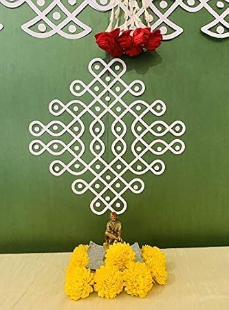 Desi Favors Muggu Kolam Cutout Small | Varalakshmi Vratam Decro | Hinds Bhajans Pooja Diwali Decorations | Indian Homewarming Decor | Traditional Cultures Events | 8.5 Inch (Pack of 4)