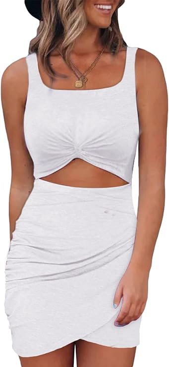 Acelitt Summer Dresses for Women 2025 Cut Out Twist Front Ruched Wrap Bodycon Sleeveless Party Club Mini Dress Beach Sundress