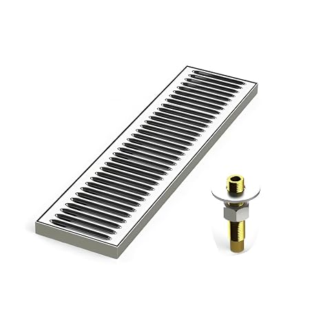 20-Inch Drip Tray with Center Drain for Bar Taps and Beverage Dispensers - Surface Mount Drip Tray - Brushed Stainless Steel