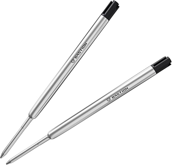 BASTION Black Gel Ink Refill Bolt Action Pens, 0.55mm Fine-Point Tip, Deeply Pigmented Black Gel Replacement Cartridge in Metal Casing, Gel 2-Pack