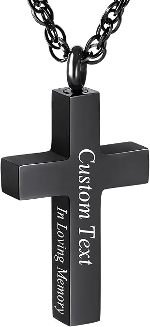 INBLUE Personalized Cross Urn Necklace for Ashes Stainless Steel Necklace In Loving Memory Customize Text Cross Urn Pendant Ashes Holder Keepsake Memorial Jewelry for Men