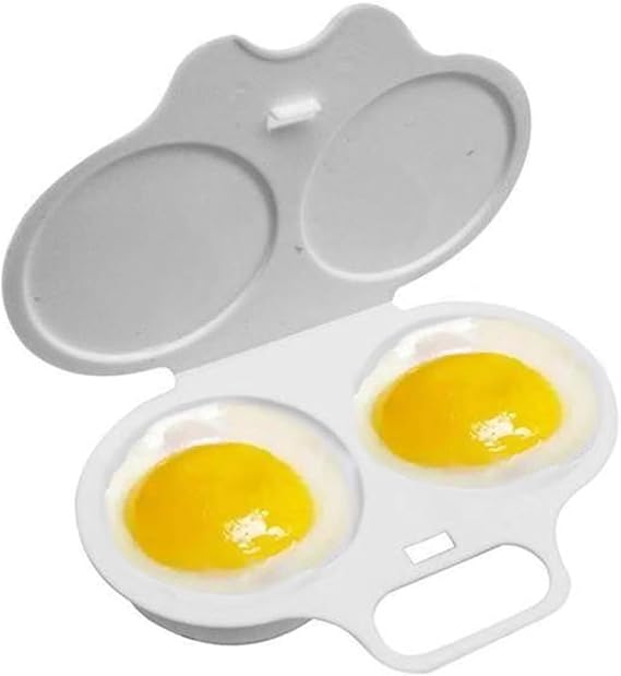 Microwave Egg Poacher Reusable Poached Egg Maker Microwave Egg Cooker Egg Poacher Cups 2 Cavity Nonstick Poached Egg Maker with Lid Double Cups Egg Boiler for Home Kitchen (1PCS)