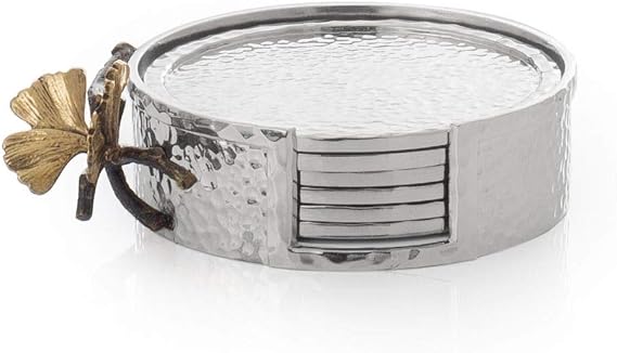 MICHAEL ARAM Butterfly Ginkgo Coaster Set, Oxidized Brass, Gold, Round