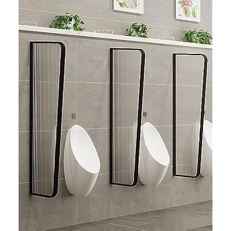Urinal Screen Toilet Partition, Urinal Partition Urinal Partition Divider Screen, Indoor Divider Room Frosted Glass Panel WMatel Frame, Freestanding Wall Divider Screen, for BathroomHotel Black Pa