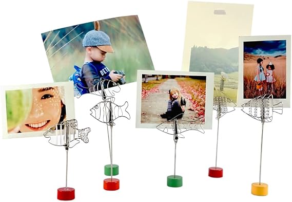 Cute Animal Picture Clip Frame Holder, Card Photo Clips Holder Desk Stand for Memo Paper Note Photo Card Christmas Wedding Party Display -Set of 6 (Fish)