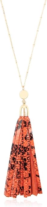 RIAH FASHION Bohemian Tassel Statement Necklace - Lightweight Fabric Faux Suede Fringe Long Bead Chain