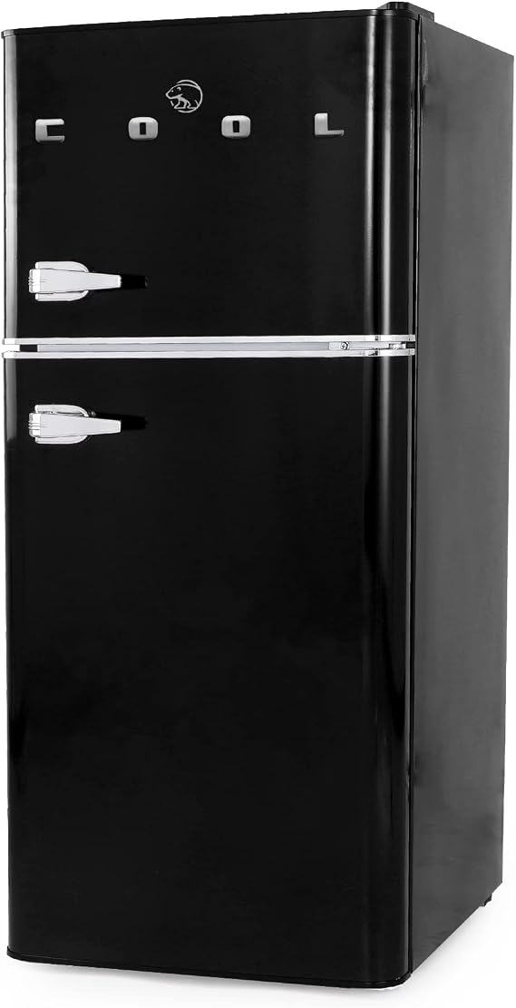 Commercial Cool 4.5 Cu. Ft. Refrigerator with Freezer, Vintage Style, Retro Fridge with 2 Slide-Out Glass Shelves, 6-Can Dispenser, Interior Light,