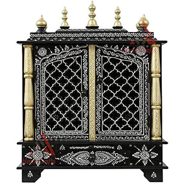 Homecrafts Handpainted Wooden Home Temple with Doors and in Side LED Lights - Color-Grey Large Size- 24x12x30 Inch
