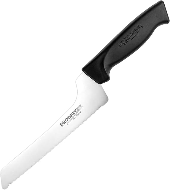 Ergo Chef Prodigy Series Serrated Off-Set Bread & Deli Knife Ergonomic Comfort-Grip Handle (8 inch), Black
