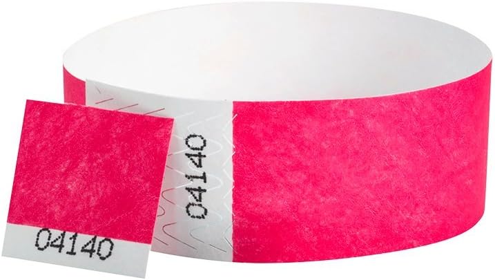 WristCo Neon Pink Voucher Tyvek Wristbands for Events - 500 Count ¾” x 10” - Waterproof Recyclable Comfortable Tear Resistant Paper Bracelets Wrist Bands for Concerts Festivals Admission Party