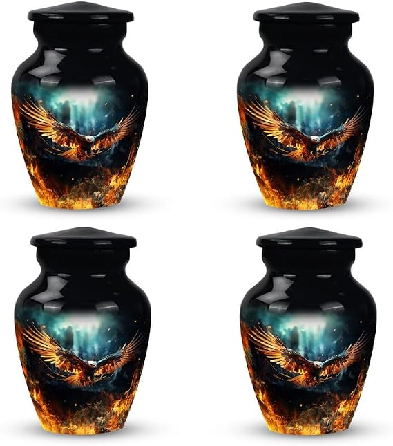 Eagle Fly in Fire - Keepsake Urns for Human Ashes - Mini Keepsake Urns - Pack of 4 - Cremation Urn - 3 Inch - Urn for Dad - Mini Urns for Human Ashes - Ash Holders for Human Ashes