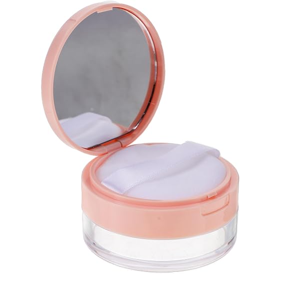 SOLUSTRE Empty Powder Case with Puff Mirrored Loose Powder Container Double Layer Mesh Puff Holder Portable Makeup Container for Travel and Daily Use 2.55 X 2.55 X 1.57 in