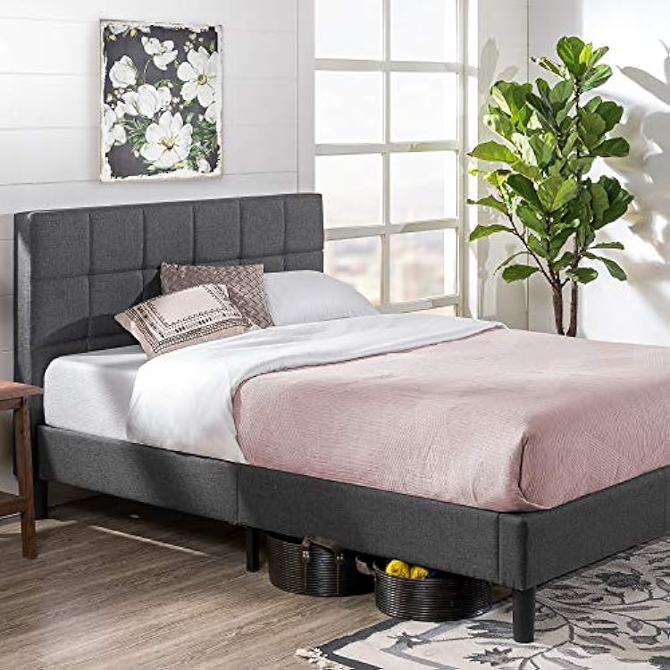 Zinus Lottie Upholstered Platform Bed Frame, Mattress Foundation, Wood Slat Support, No Box Spring Needed, Easy Assembly, Grey, King