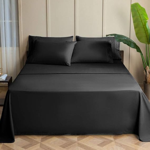 SONORO KATE Bed Sheet Set Super Soft Microfiber Luxury Egyptian Sheets 16-Inch Deep Pocket,Wrinkle-4 Piece(Black, Full)
