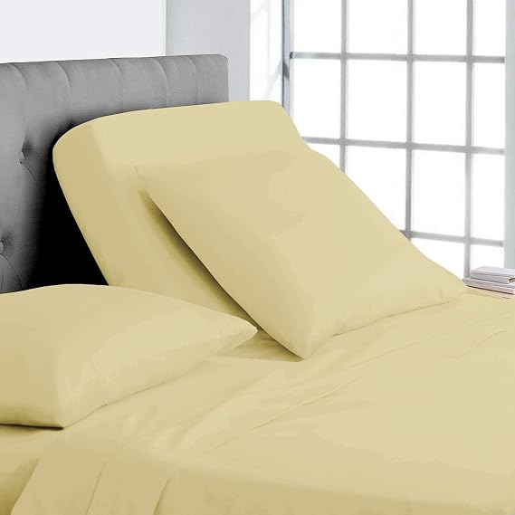 RECCI 100% Microfiber 4-Piece Split Top Queen Sheets Sets for Adjustable Bed with 18" Inch Deep Pocket Flex Head Queen Bedding Set Split Down 34" inches from The top - Ivory Solid