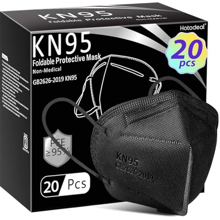 Hotodeal KN95 Face Masks 20 Pcs, Black Kn95 Masks for Adults, 5 Layers Cup Dust Mask for Men, Women, HealthcareEssential Workers