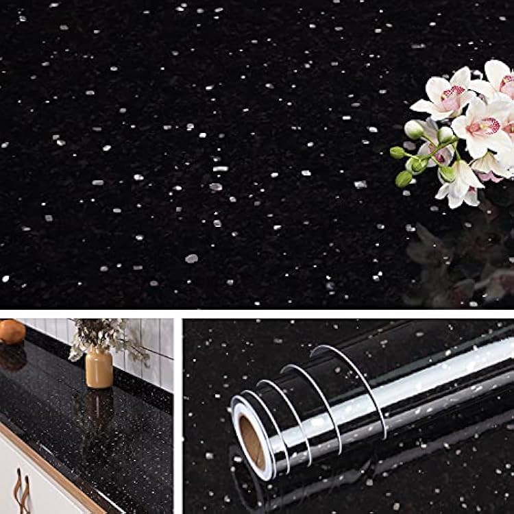 Livelynine 15.8x394 Black Granite Countertop Contact Paper Waterproof Peel and Stick Countertops for Bathroom Wallpaper Adhesive Renter Friendly Marble Vinyl Wrap Kitchen Counter Top Covers Table