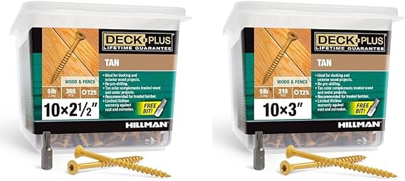 Deck Plus Wood Screws, Tan Exterior Screws, 10-2.5, 5lb Box, 48416 & #10 x 3, Tan, 5lb Box, 48419
