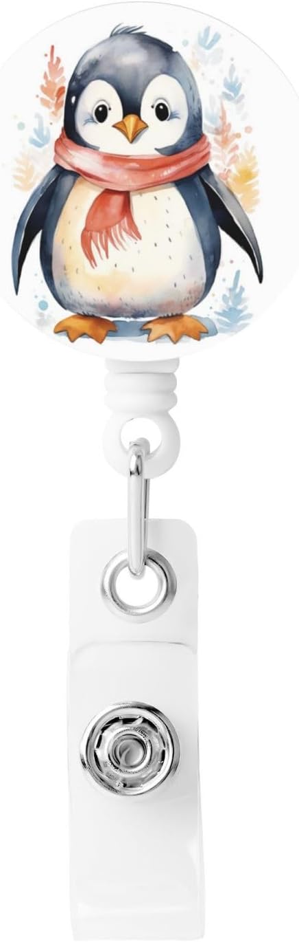 Badge Reels Retractable Badge Holder Cute Cartoon Penguin Heavy Duty Batch Holder Name ID Badge Clips for Office Worker Doctor Nurse ID Badge Reel with Belt Clip Keychain