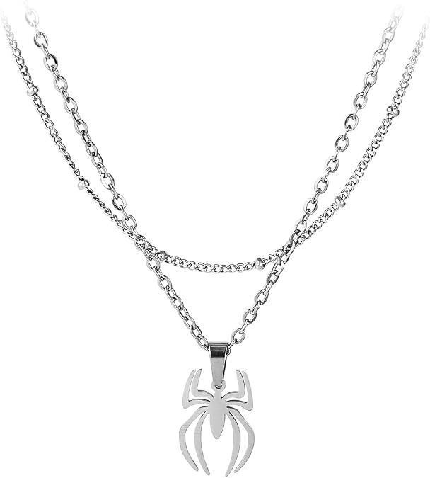 tenghong2021 Spider Pendant Necklace Stainless Steel Lightweight Spiderman Charm Jewelry for Women