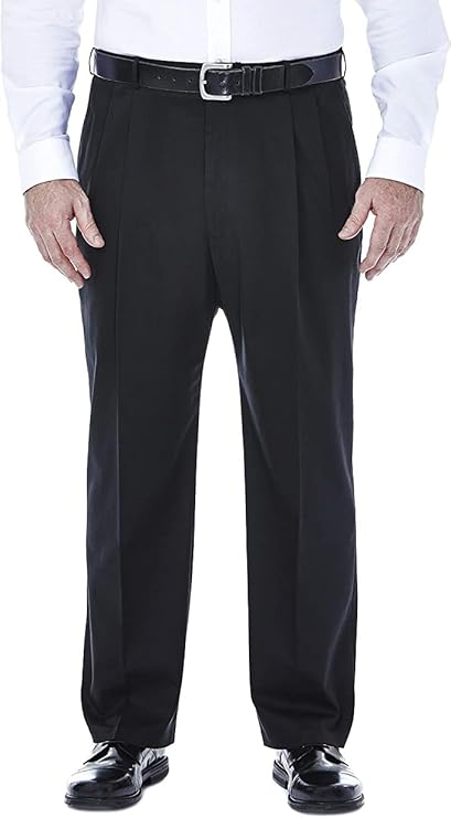 Haggar Men's Premium No Iron Classic Fit Expandable Waist Pleat Front Pant, Black, 54x30
