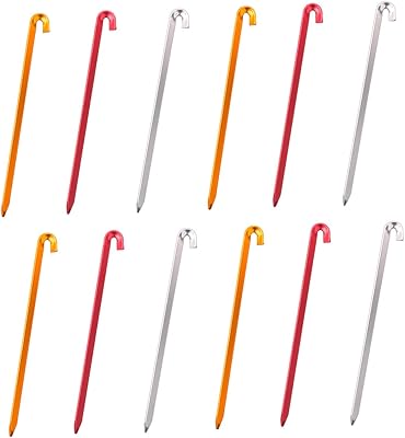 12pcs Tent Stakes Tough Aluminium Alloy Ground Stakes Easy to Attach Rope for Camping Garden and Outdoor Activities