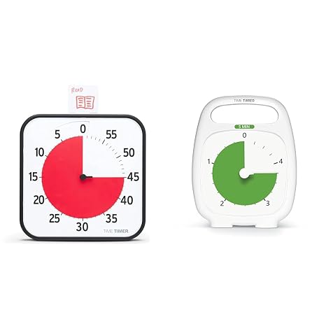 TIME TIMER 12 inch Visual Timer 60 Minute Kids Desk Countdown Clock with Dry Erase Activity Card & Plus 5 Minute Desk Visual Timer - Countdown Timer with Portable Handle for Classroom