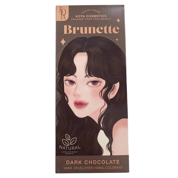 Kota Color Cream Hair Dye 200ml (100ml developer+100ml colorant) Natural Herbal with Korean Ginseng for Long-Lasting Vibrant Color, varieties Shade for All Hair Types (Dark Chocolate, 200 ml.)