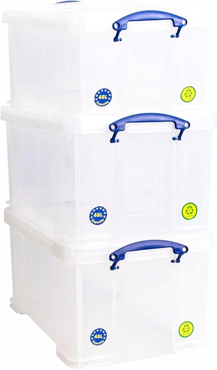 Really Useful Plastic Storage Box 48 Litre Clear (Pack of 3)