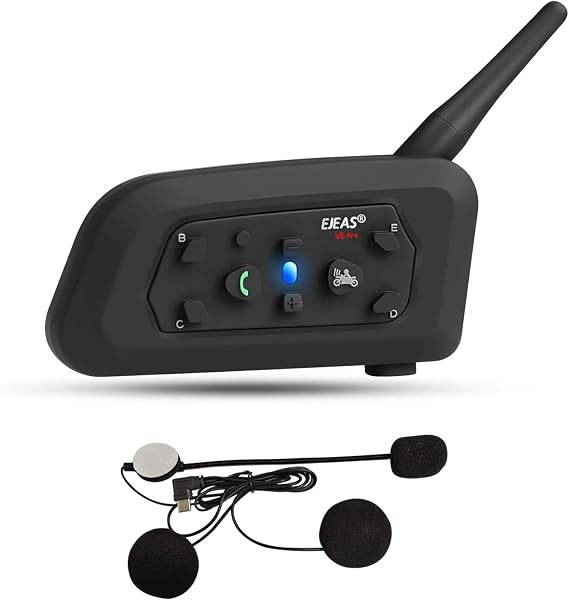 EJEAS V6pro+ Motorbike Bluetooth Intercom, 1200m Motorcycle Bluetooth Headsets 6 Riders Communication System with Waterproof, GPS, DSP Noise Reduction, USB-C(1pc)