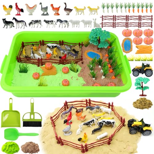 CORPER TOYS Farm Sand Kit Toys for Kids with Farm Animals Figures, Tractor, Sand Box Sensory Bin Playset for Toddlers Gift for Birthday Christmas