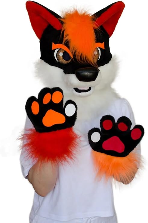 Orange Long Fur Husky Dog Fox Fursuit Furry Mascot Head Hand Cosplay Fancy Dress