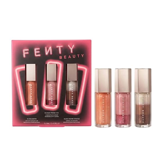 FENTY BEAUTY Glossy Posse VIII 3-Piece Lip Luminizer Set | Shades Fenty Glow Fantasy, Sugar Plumz, Spiked Hot Chocolit | 3 x 0.3 Fl Oz
