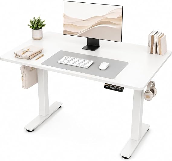 Claiks Electric Standing Desk 100 x 60cm, Height Adjustable Sit Stand Desk with 3 Memory Presets, Compact Home Office Desk with Anti-Collision System, Quiet Motor, White
