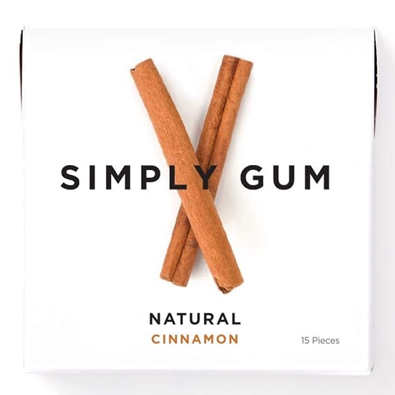 Simply Gum | Chewing Gum | Cinnamon| Pack of Six (90 Pieces Total) | Vegan + non GMO