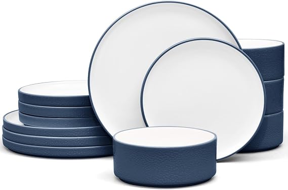 Noritake ColorTex Stone Blue 12-Piece Dinnerware Set, Service for 4