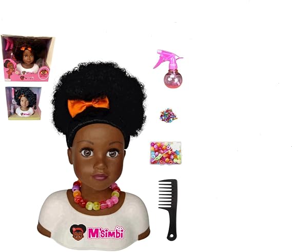 Black African Brown Styling Head Dolls with Curly Afro Hair and 5 Accessories, for Kids, Kids Toys for Ages 3 Up (Brown, 11 inch)
