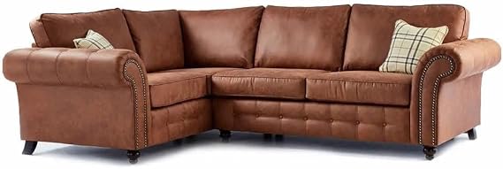 Enchanting Furnishings UK - New Oakland Tan Brown Leather Sofa Suite Chesterfield Vintage Country Design (Full Back Cushions) | Luxurious Living Room Furniture (1 Corner 2)