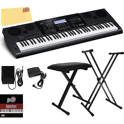 Casio WK-7600 76-Key Workstation Keyboard Bundle with Adjustable Stand, Bench, Sustain Pedal, Power Supply, Instructional DVD, and Austin Bazaar Polishing Cloth