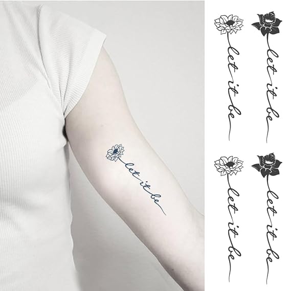 2 Sheets Flower Words Quotes Let It Be SemiPermanent Tattoos